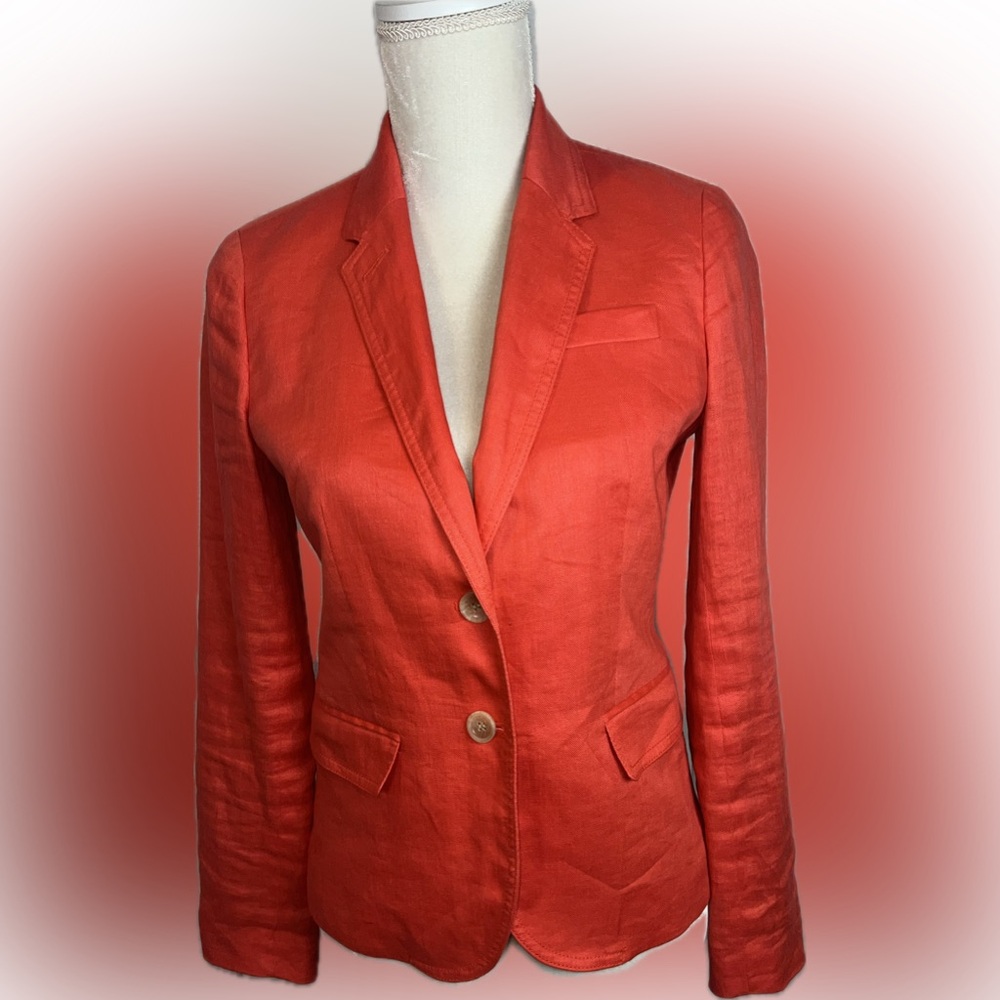 JCrew Linen Orange/ Coral Blazer Size 2